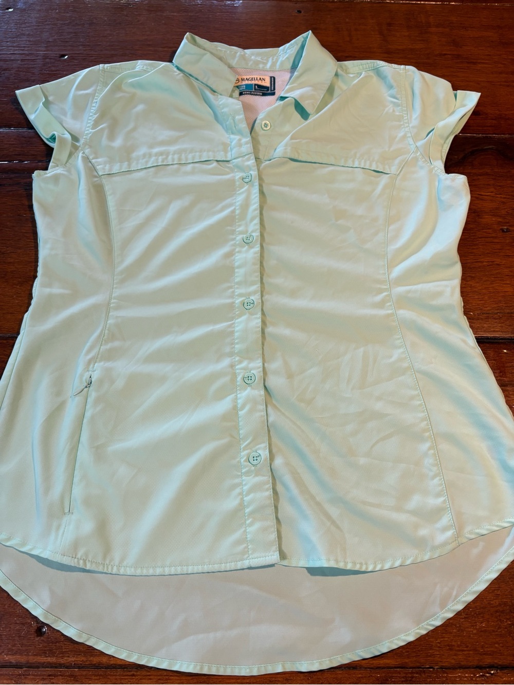 Magellan Outdoors Light Mint Short Sleeve Button-Front Shirt